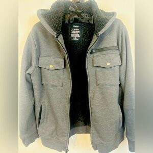 Sonoma Zip Up Hoodie Faux Fur Lining Front Pockets Gray Sz L Husky or Small